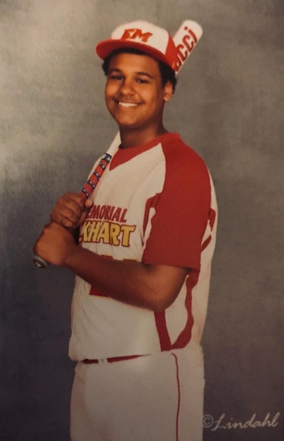 Junior Dashaun Holloway poses for the camera in early March of 2018, for his annual Elkhart Memorial High School baseball pictures with Lindahl Photography.