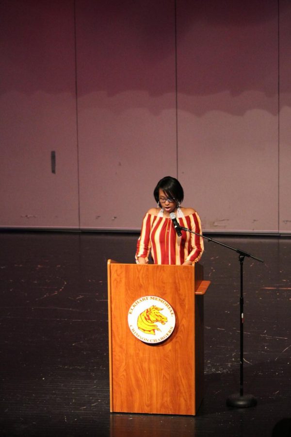 Senior Zari Williams presents her speech to the judges on Thursday Feb. 28. Williams was the final speaker of the evening. 