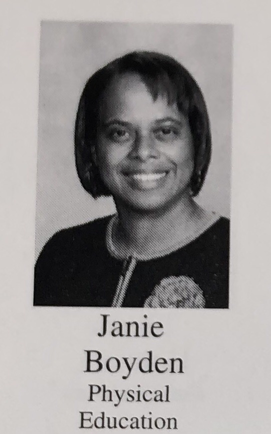 Physical education teacher Janie Boyden in the 2008-2009 Yearbook, photo courtesy of Lindahl Photography. 