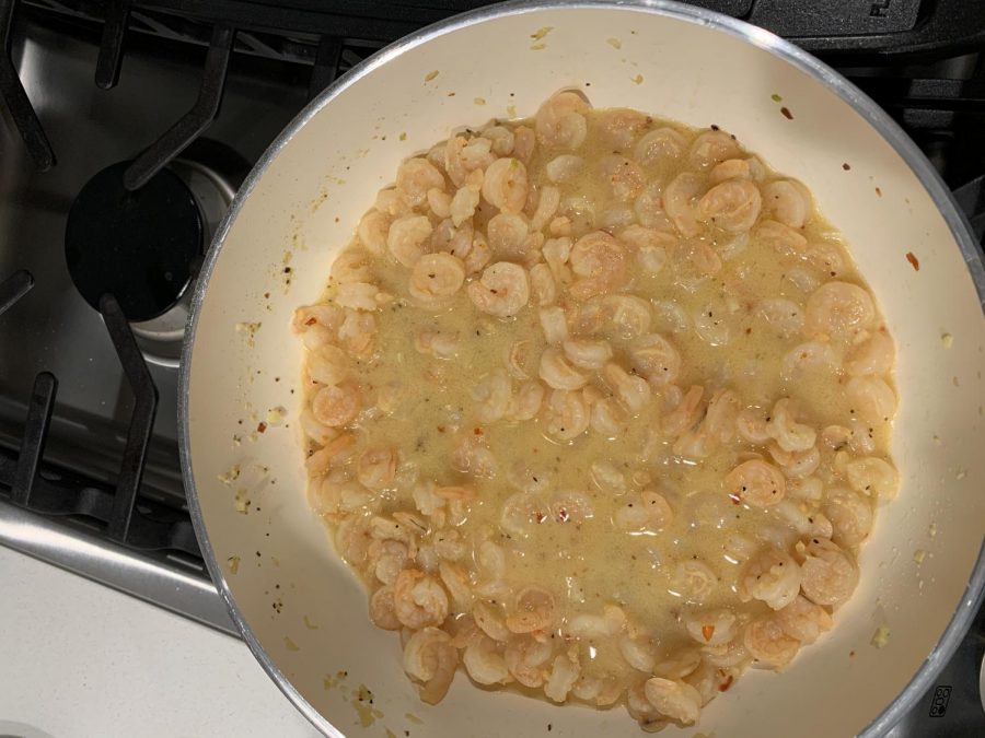 This sautéed shrimp is my favorite. Prepared with butter, minced garlic, a hint of lemon juice, and red pepper flakes, it is delicious poured over noodles and alfredo.
