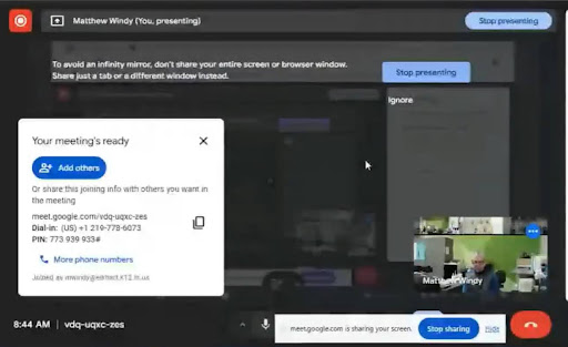 A computer screen features an E-Learning message.
