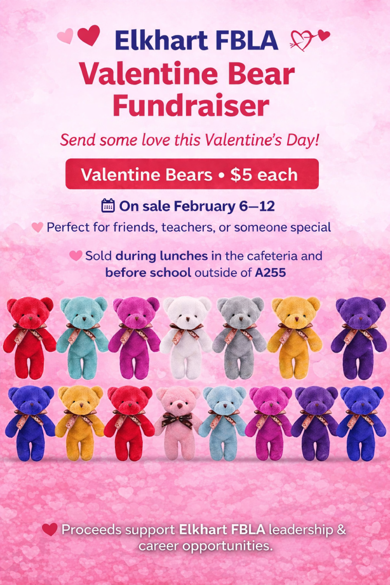 An FBLA fundraising poster is featured.