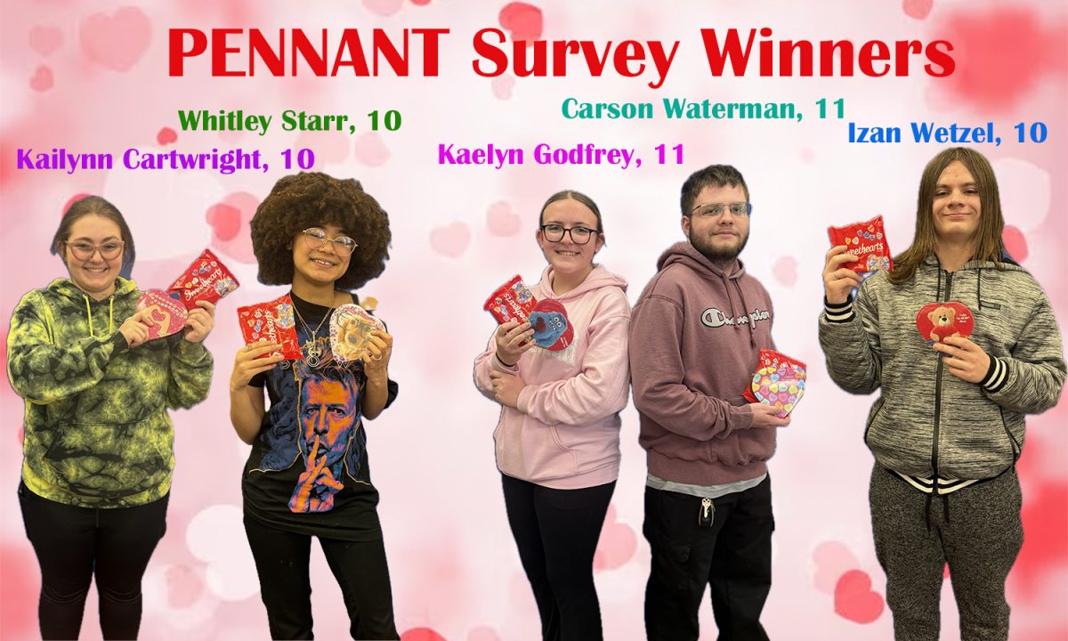 Students win candy hearts and chocolates.