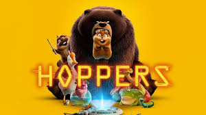 A bear is the subject of the Hoppers movie promo.