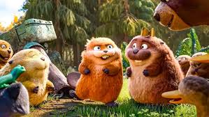 A group of cute characters from the movie are gathered together.
