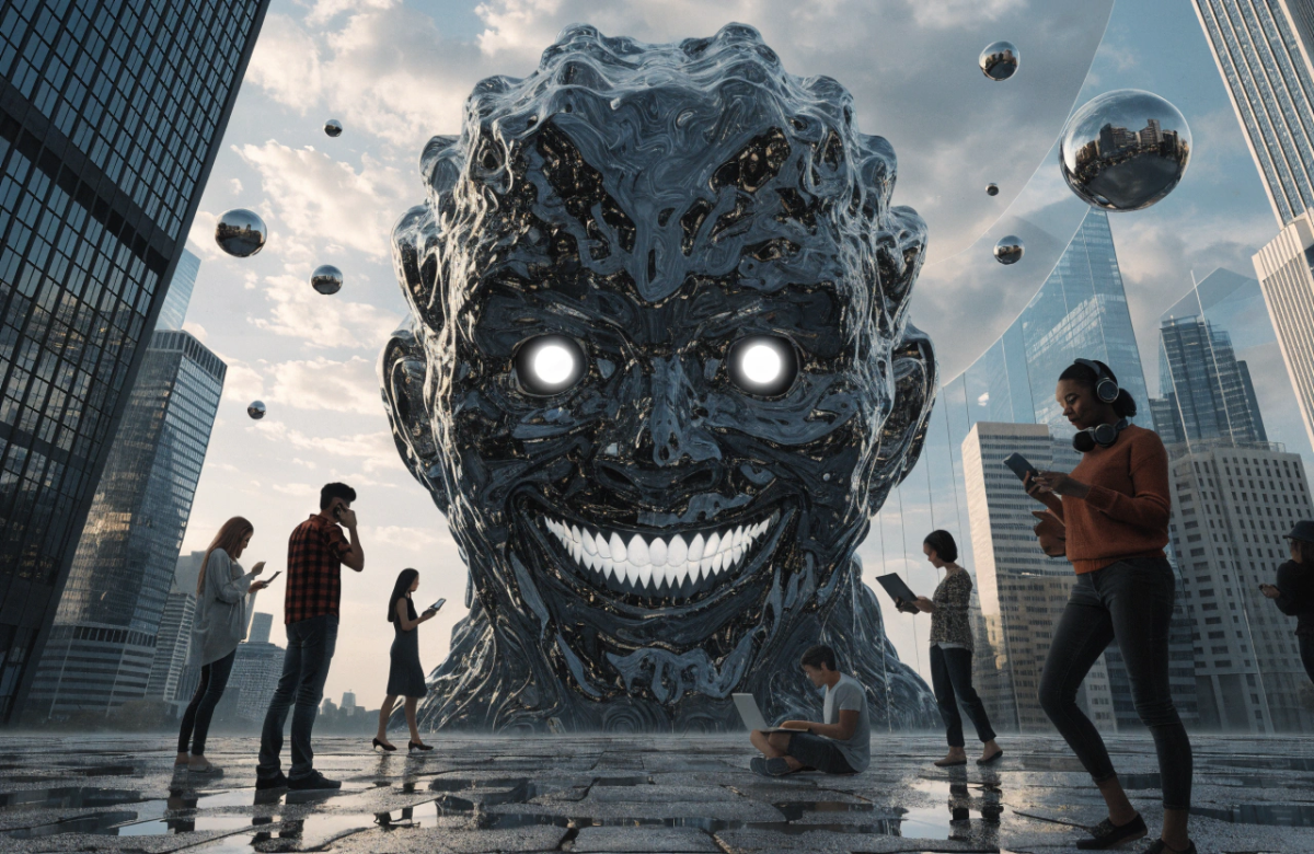 AI generated image to suggest AI is a monster.