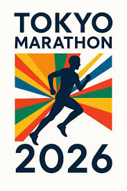 The Tokyo Marathon logo has a runner on a 1970s retro background.