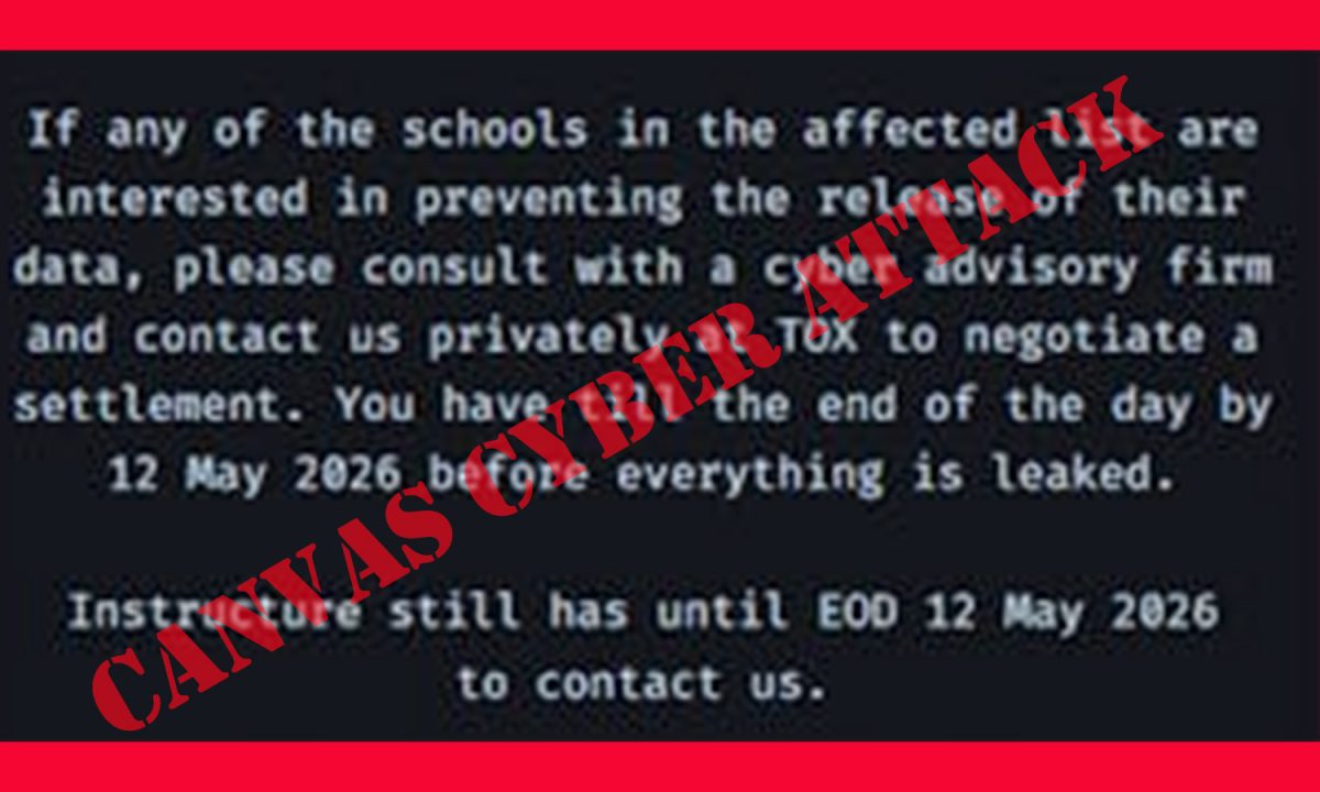 Canvas cyber attack message from hackers.