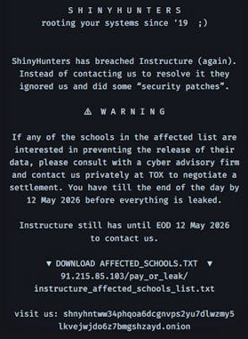 The full message sent by hackers on Canvas.