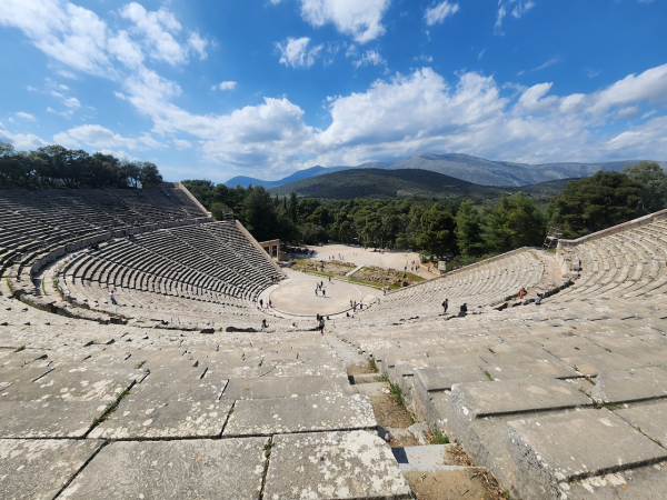 Pictured is an ancient theater in Greece.