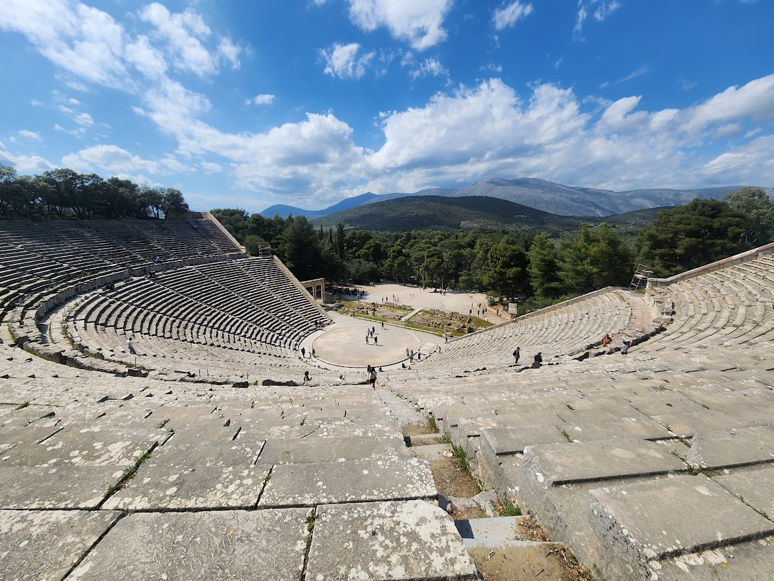 Pictured is an ancient theater in Greece.