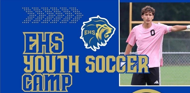 An EHS Soccer player is featured on a promotional flyer for a summer camp.